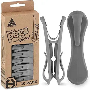 HEGS Clothes Pins with Hooks | Recycled Plastic | 30 Pack Recycled Grey