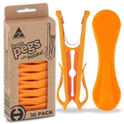 HEGS Clothes Pins with Hooks | Recycled Plastic | 30 Pack Orange