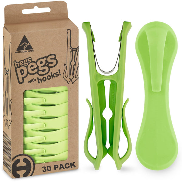HEGS Clothes Pins with Hooks | Recycled Plastic | 30 Pack Pastel Green