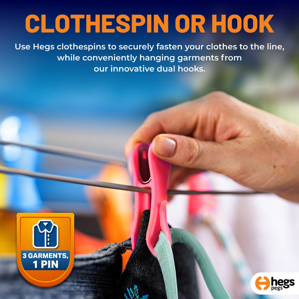 HEGS Clothes Pins with Hooks | Mixed Pastel Colors | 42 Pack