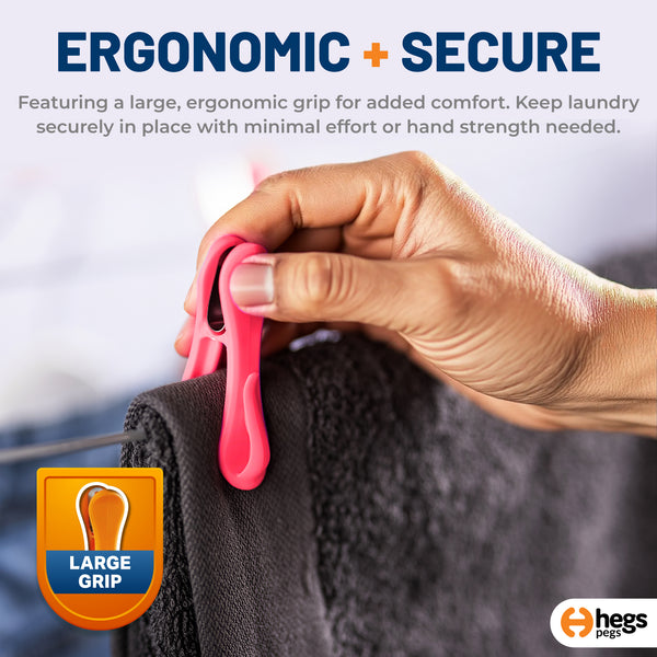 HEGS Clothes Pins with Hooks | Recycled Plastic | 30 Pack Bright Pink-Pastel Green-Pastel Pink