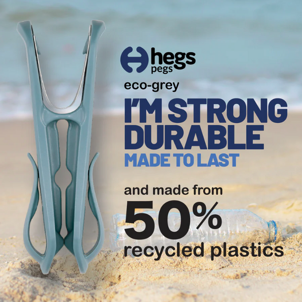 HEGS Clothes Pins with Hooks | Recycled Plastic | 30 Pack Recycled Grey
