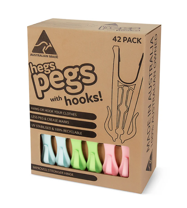 HEGS Clothes Pins with Hooks | Mixed Colors | 42 Pack