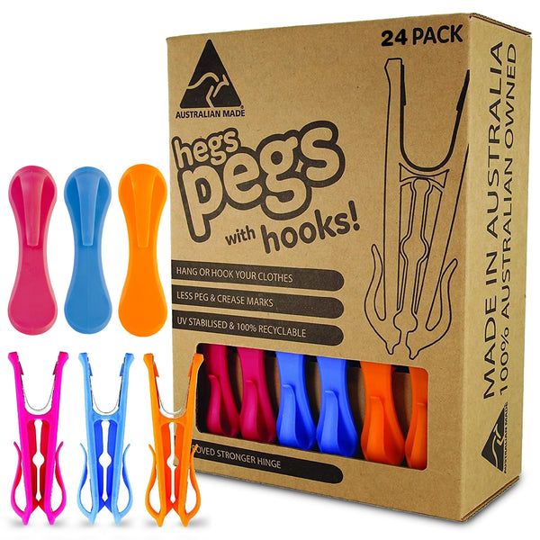 HEGS Clothes Pins with Hooks | 24 Pack